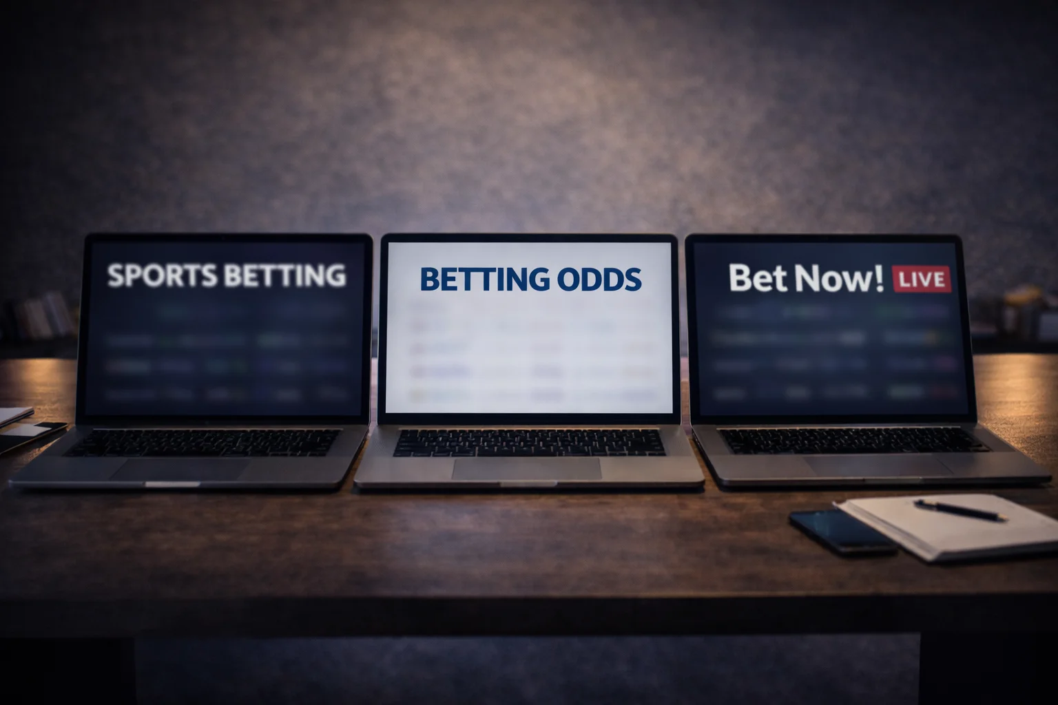 Drei Laptops nebeneinander zeigen verschiedene Wettplattformen zum Vergleich