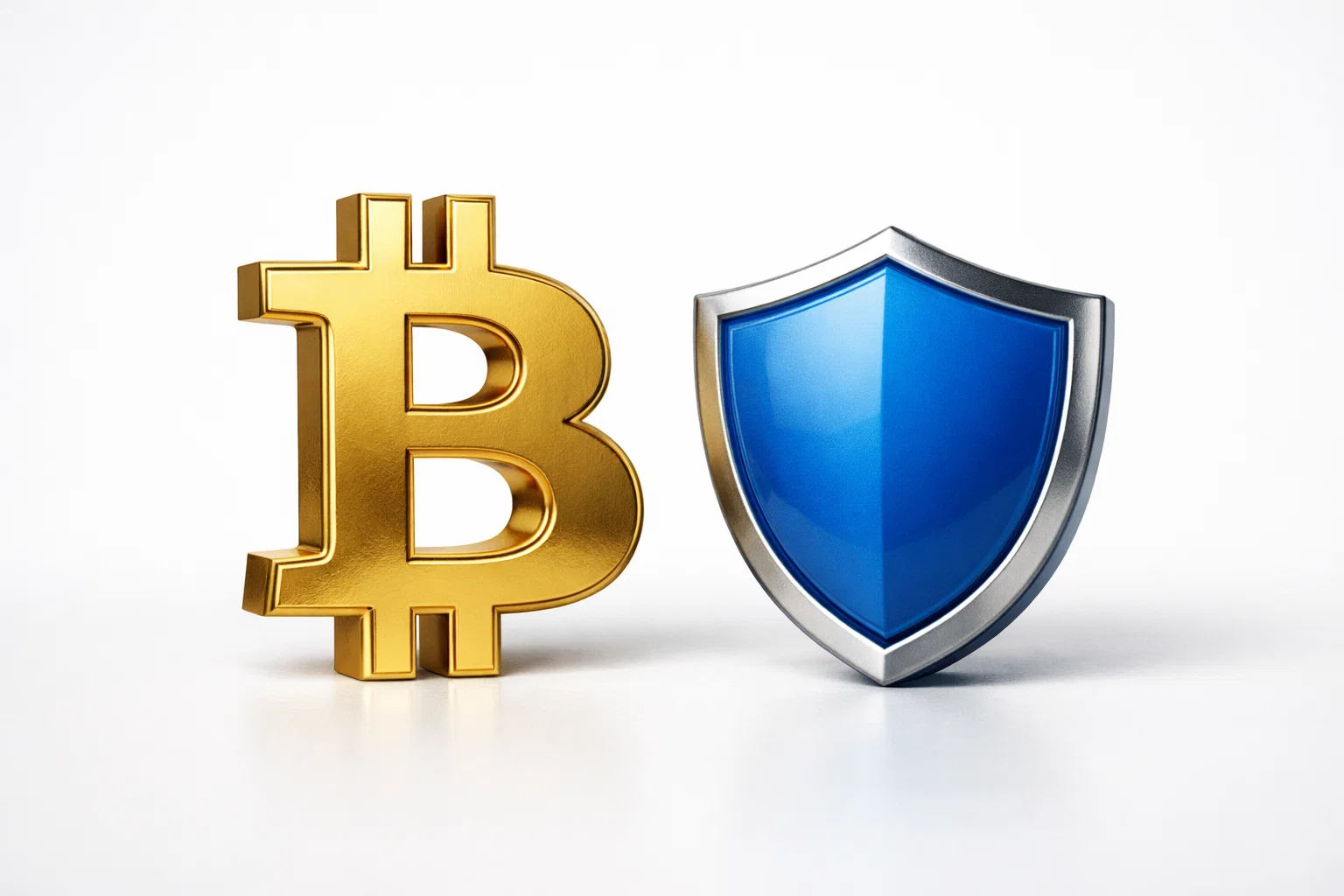 Bitcoin-Symbol neben Sicherheitsschild symbolisiert Absicherungsstrategien