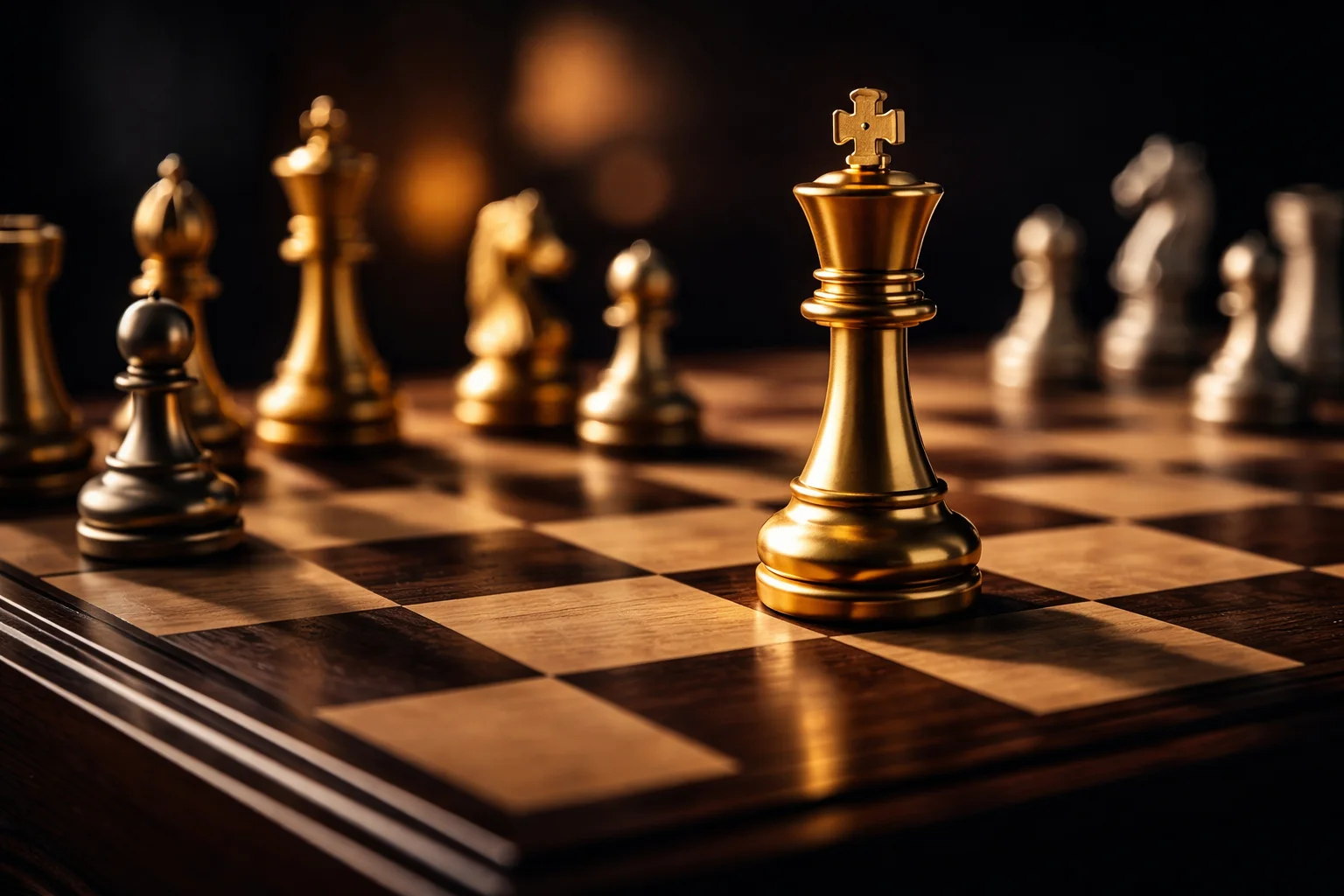 Schachfiguren auf einem Brett symbolisieren strategisches Denken