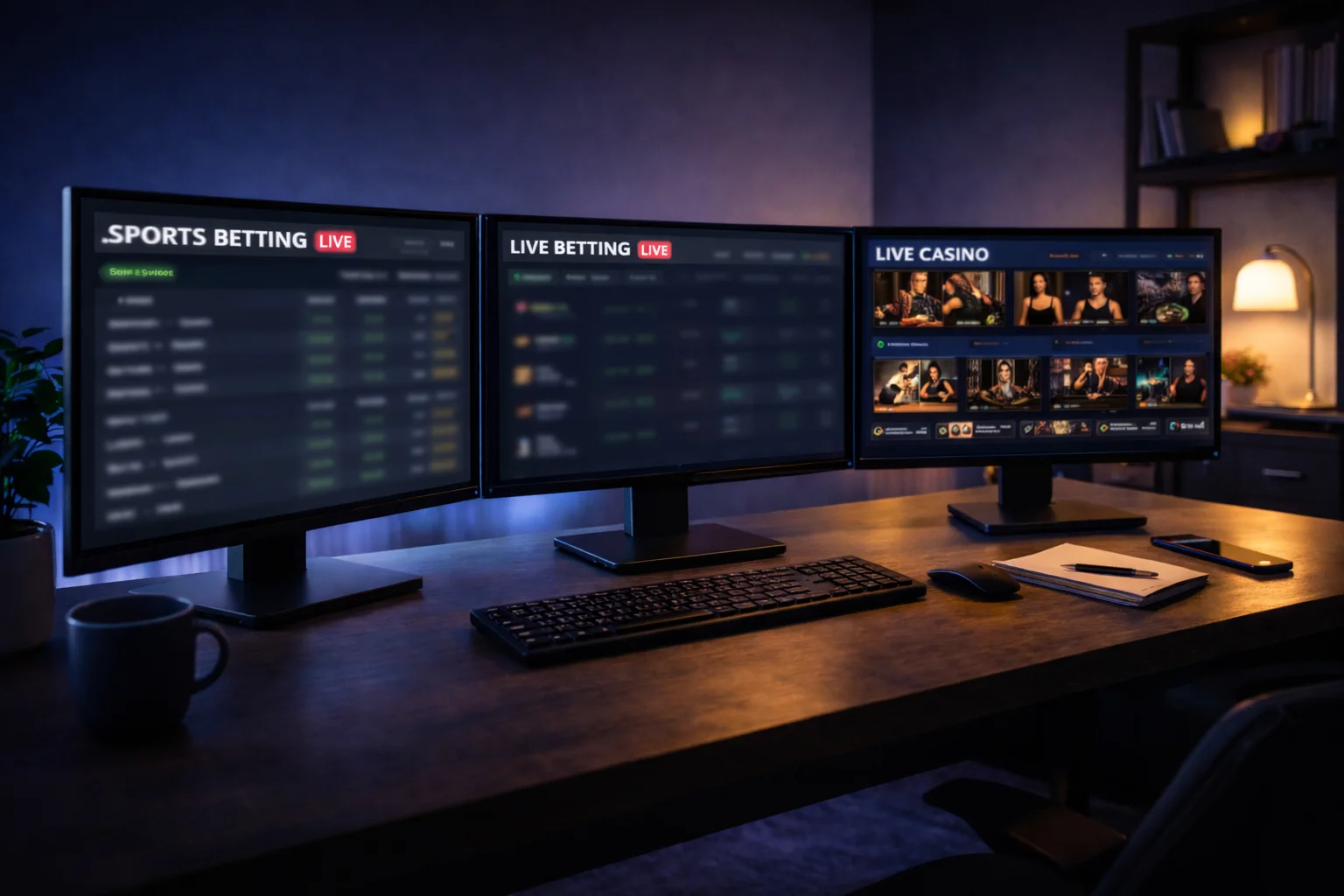 Mehrere Bildschirme zeigen verschiedene Wettplattformen nebeneinander