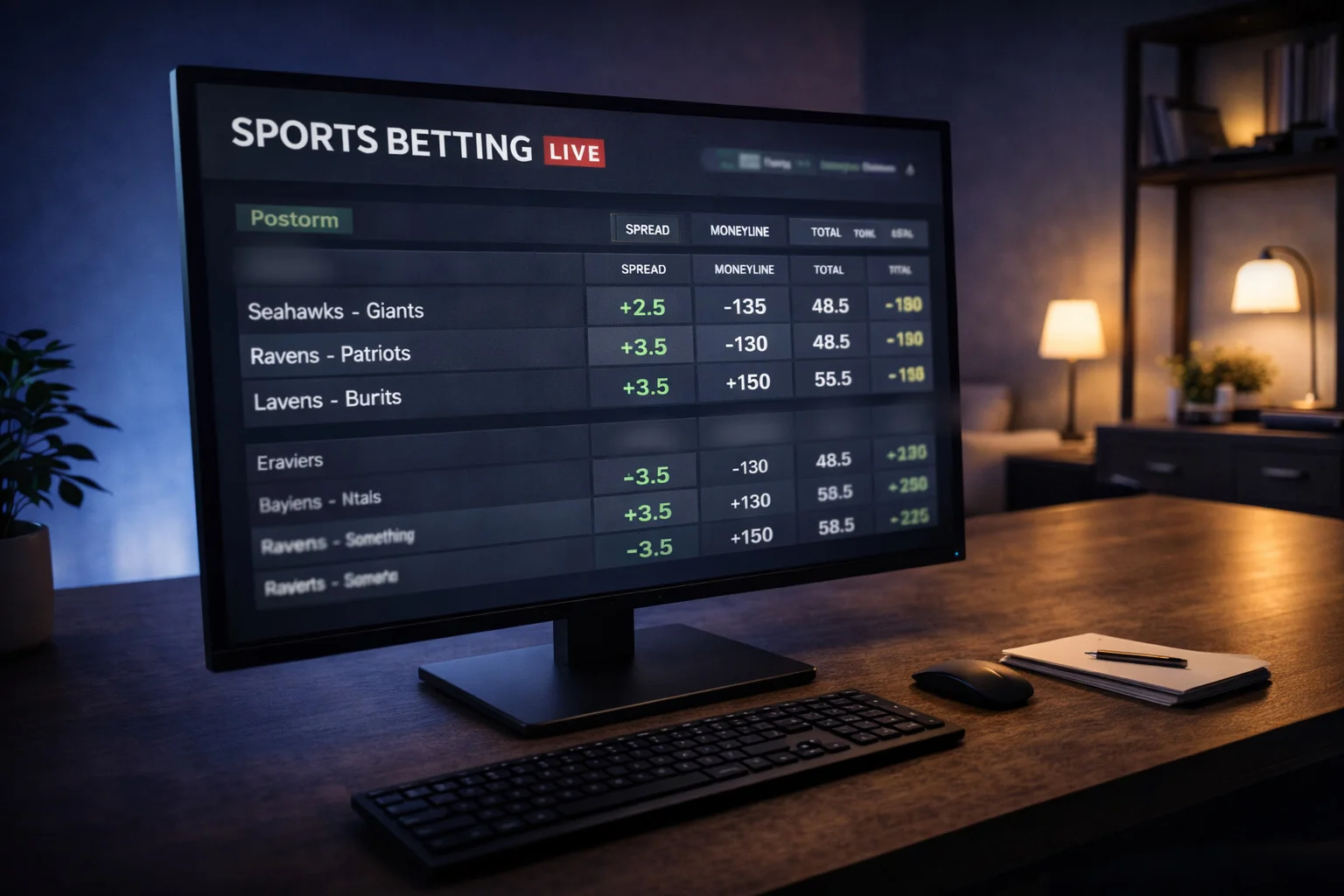 Moderner Computerbildschirm zeigt übersichtliche Sportwetten-Oberfläche