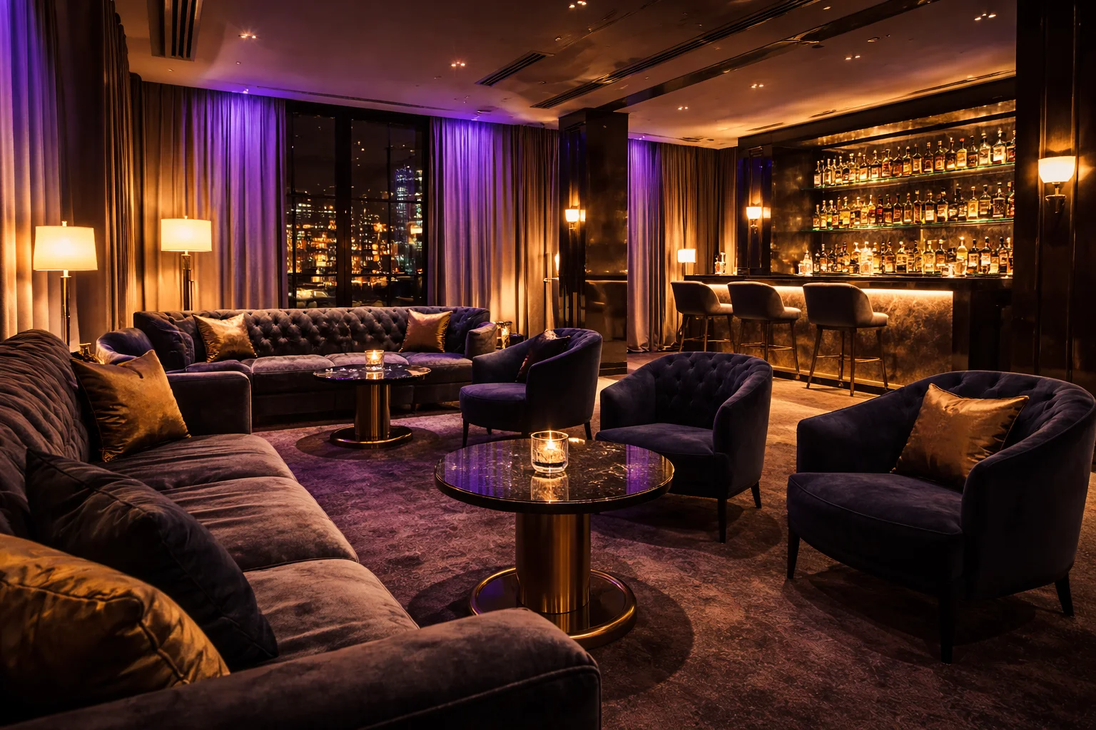 Elegante VIP-Lounge mit modernem Design und gedämpfter Beleuchtung