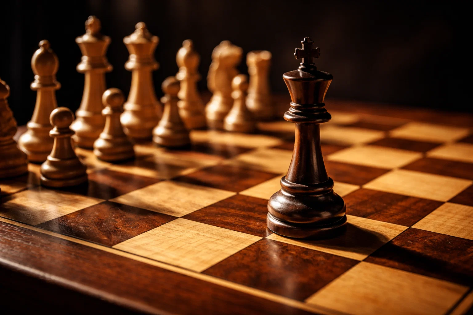 Schachfiguren auf einem Schachbrett symbolisieren strategisches Denken