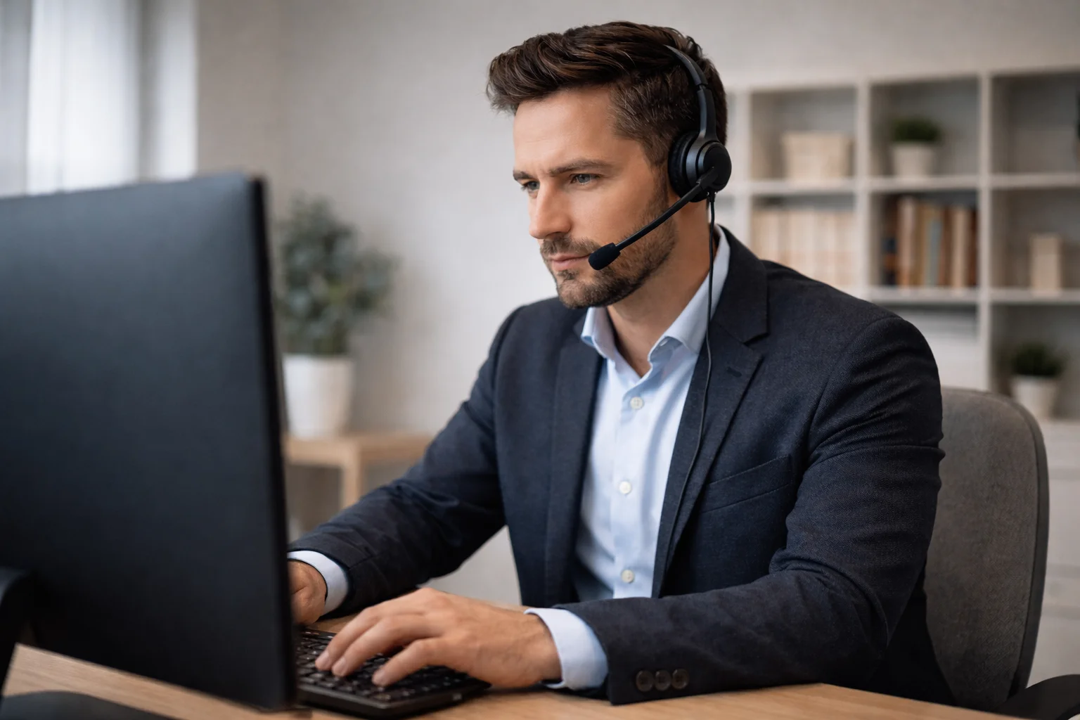 Professioneller Kundenberater im modernen Büro mit Headset