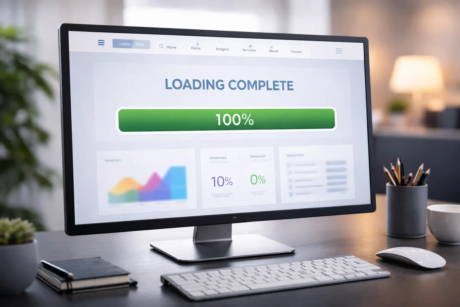 Bildschirm zeigt schnell ladende Webseite mit Ladebalken